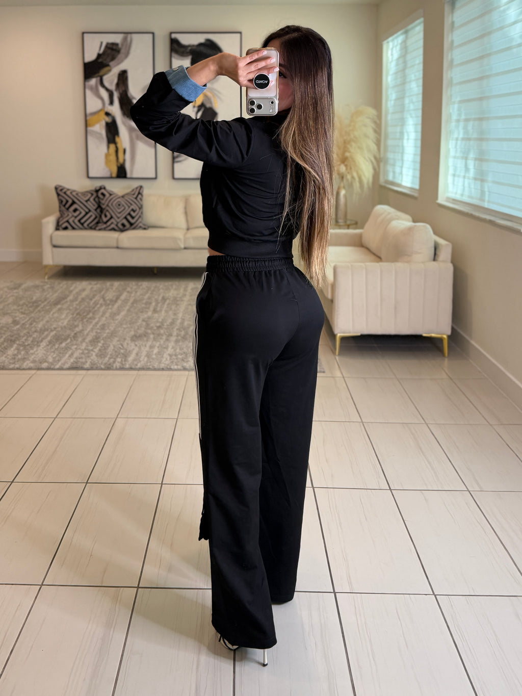 Divine Black and Denim Contrast Pant Set