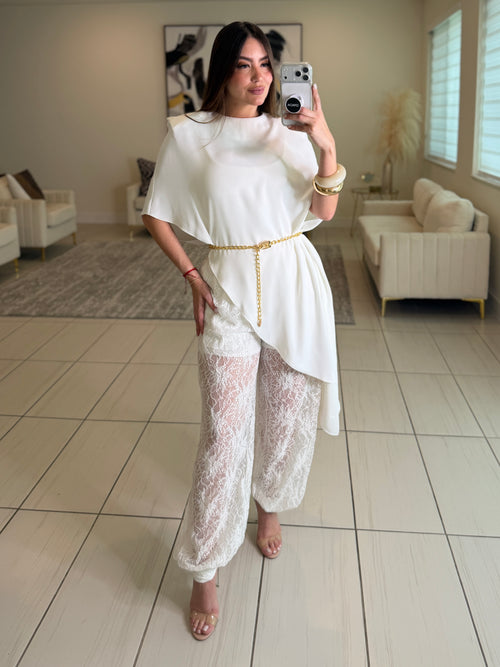 Sweet Lace White Balloon Pants