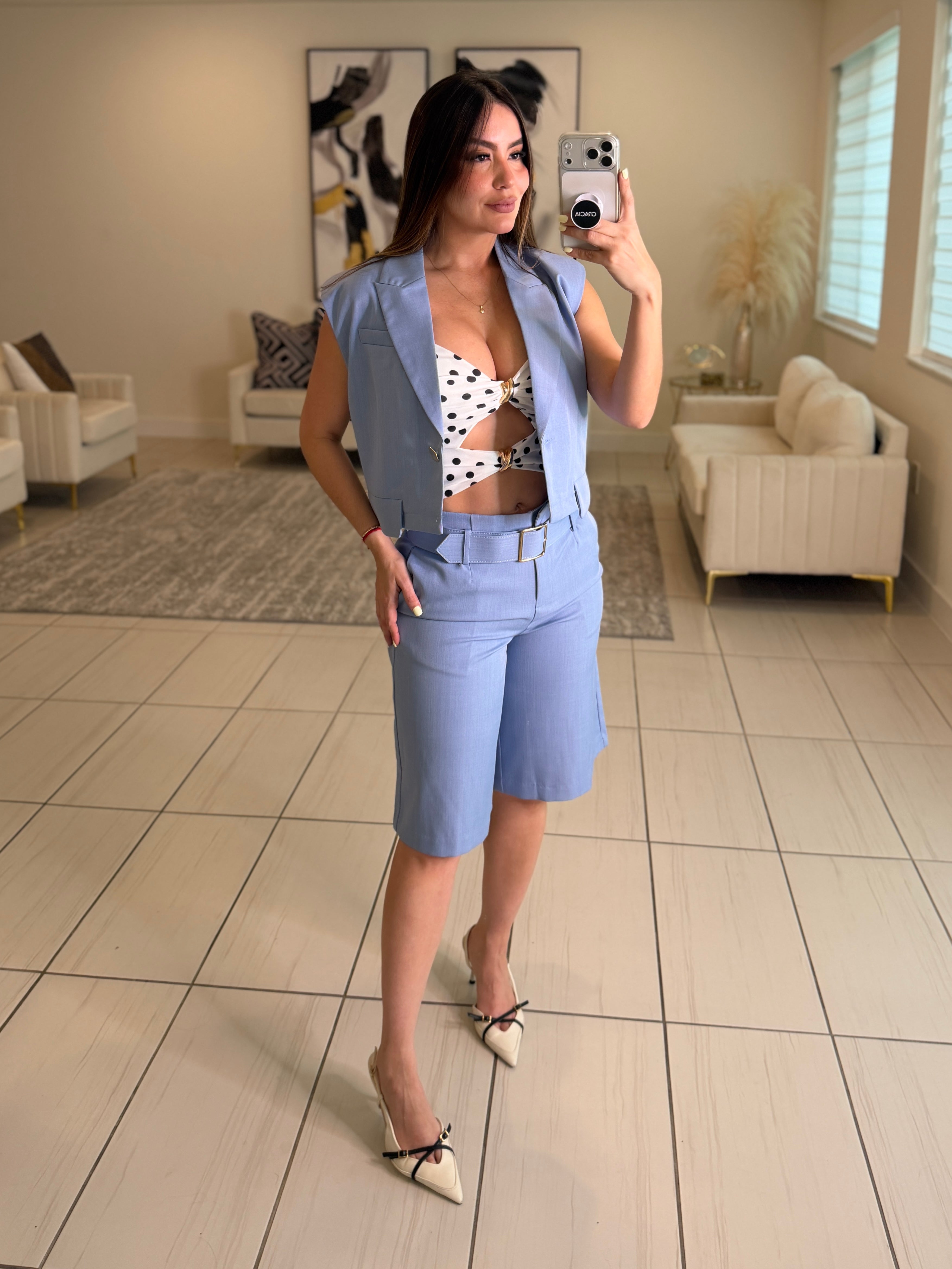 Refined Motion Blue Shorts Set
