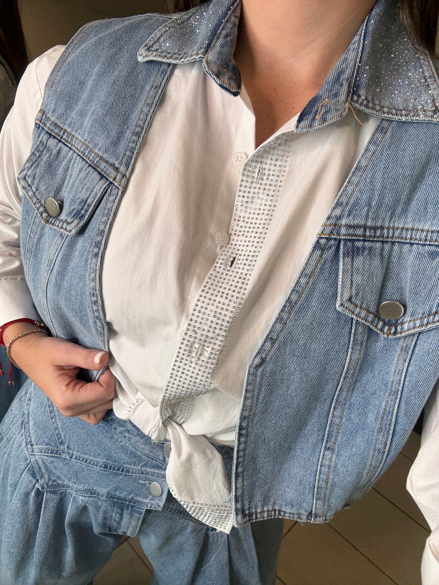 Sparkle Contrast White and Denim Shirt