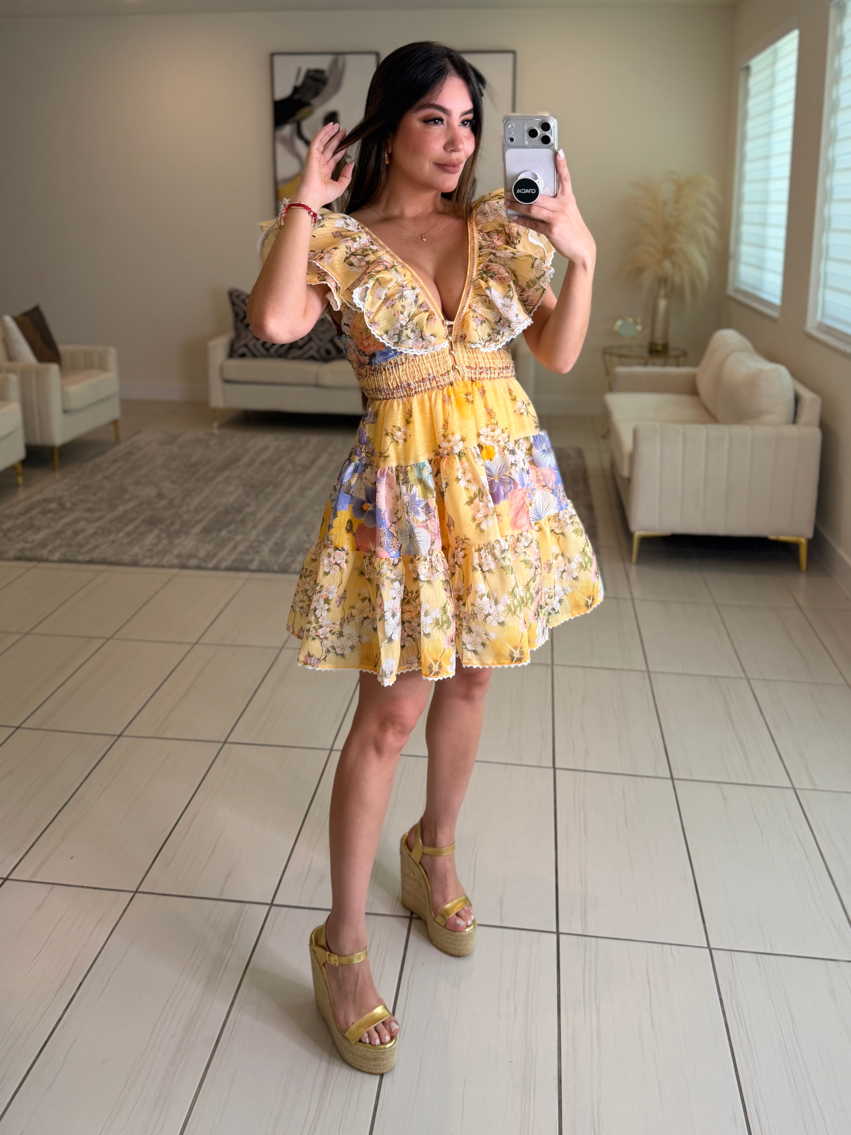 Radiant Reverie Floral Yellow Dress