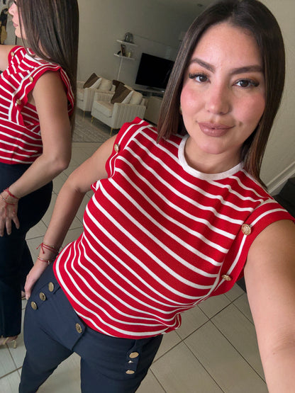 Marine Stripes Red Top