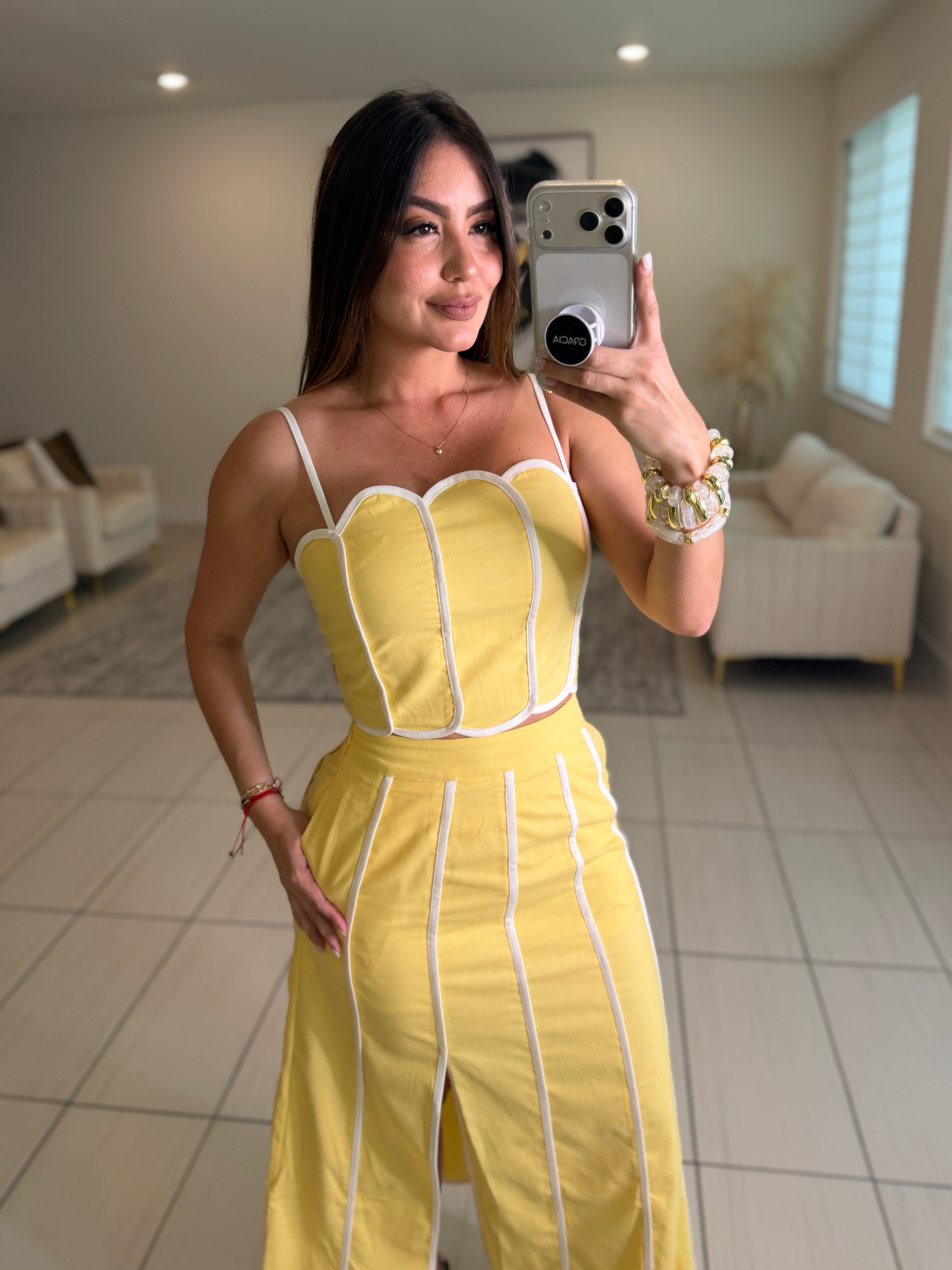 Delicate Clouds Yellow Skirt Set