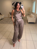 Effortless Essence Ruched Taupe Pant Set