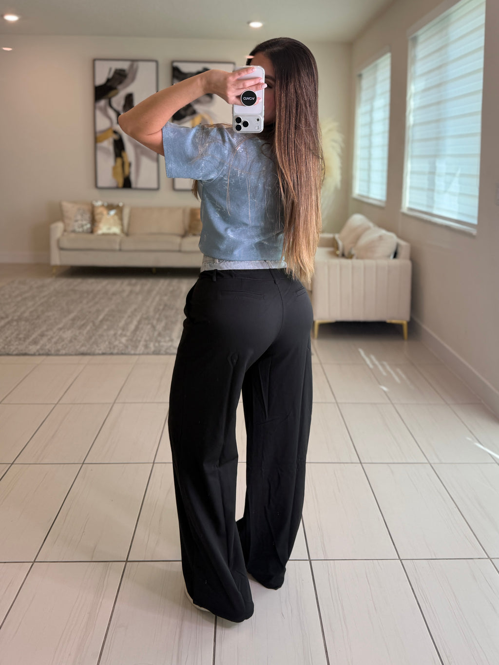 Iconic Contrast Black and Denim Pants