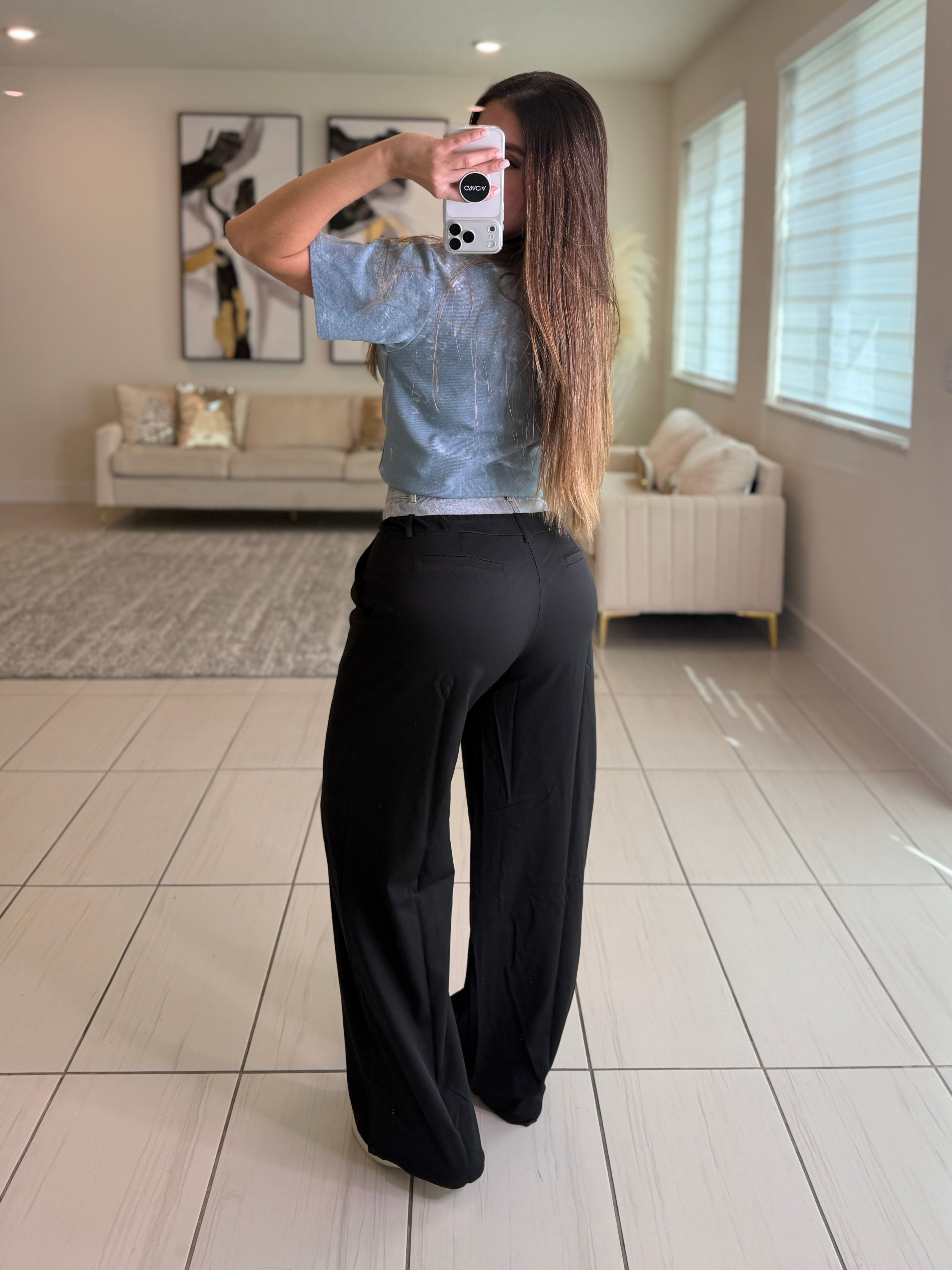 Iconic Contrast Black and Denim Pants