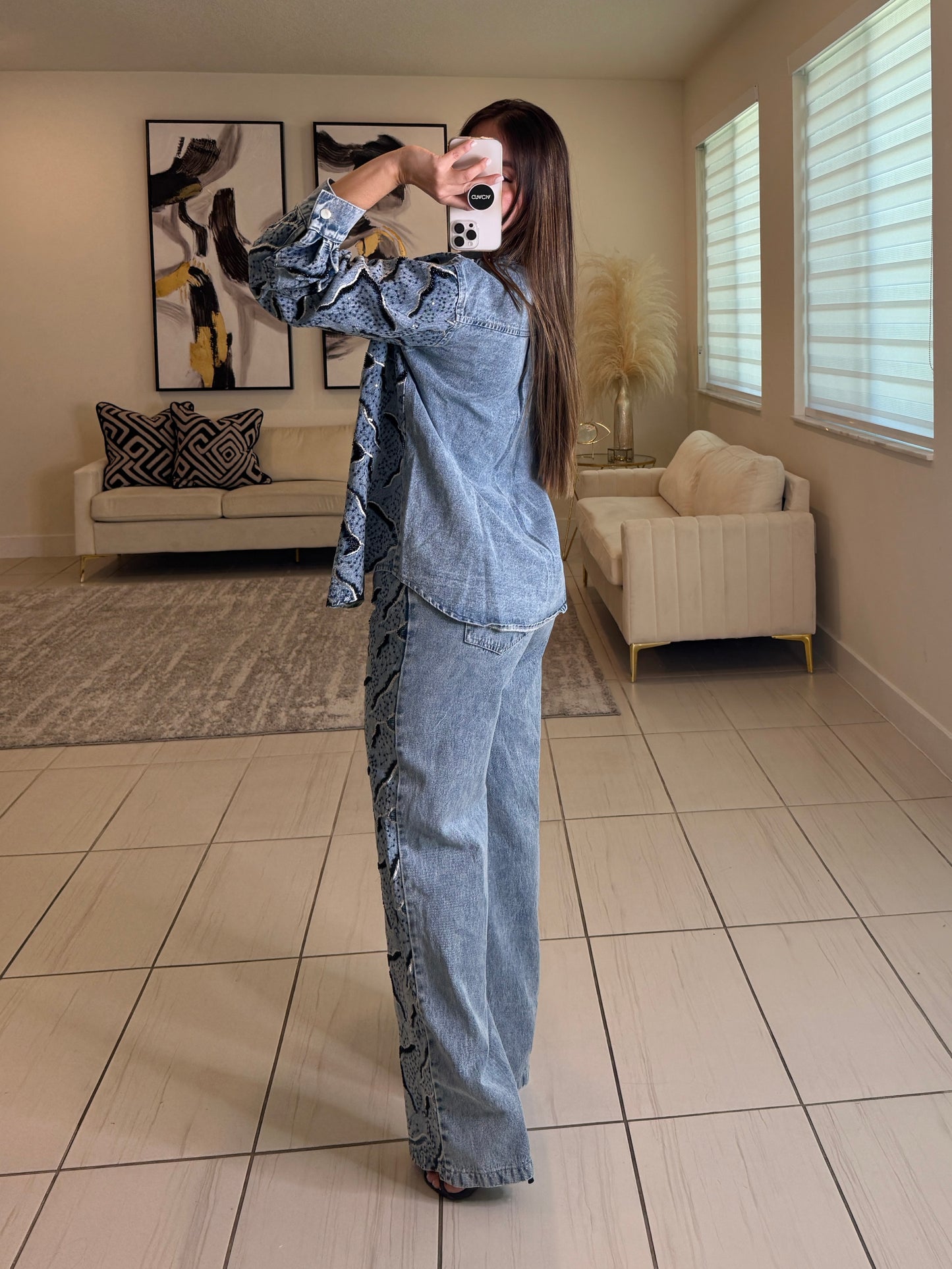 Perfect Details Denim Pant Set