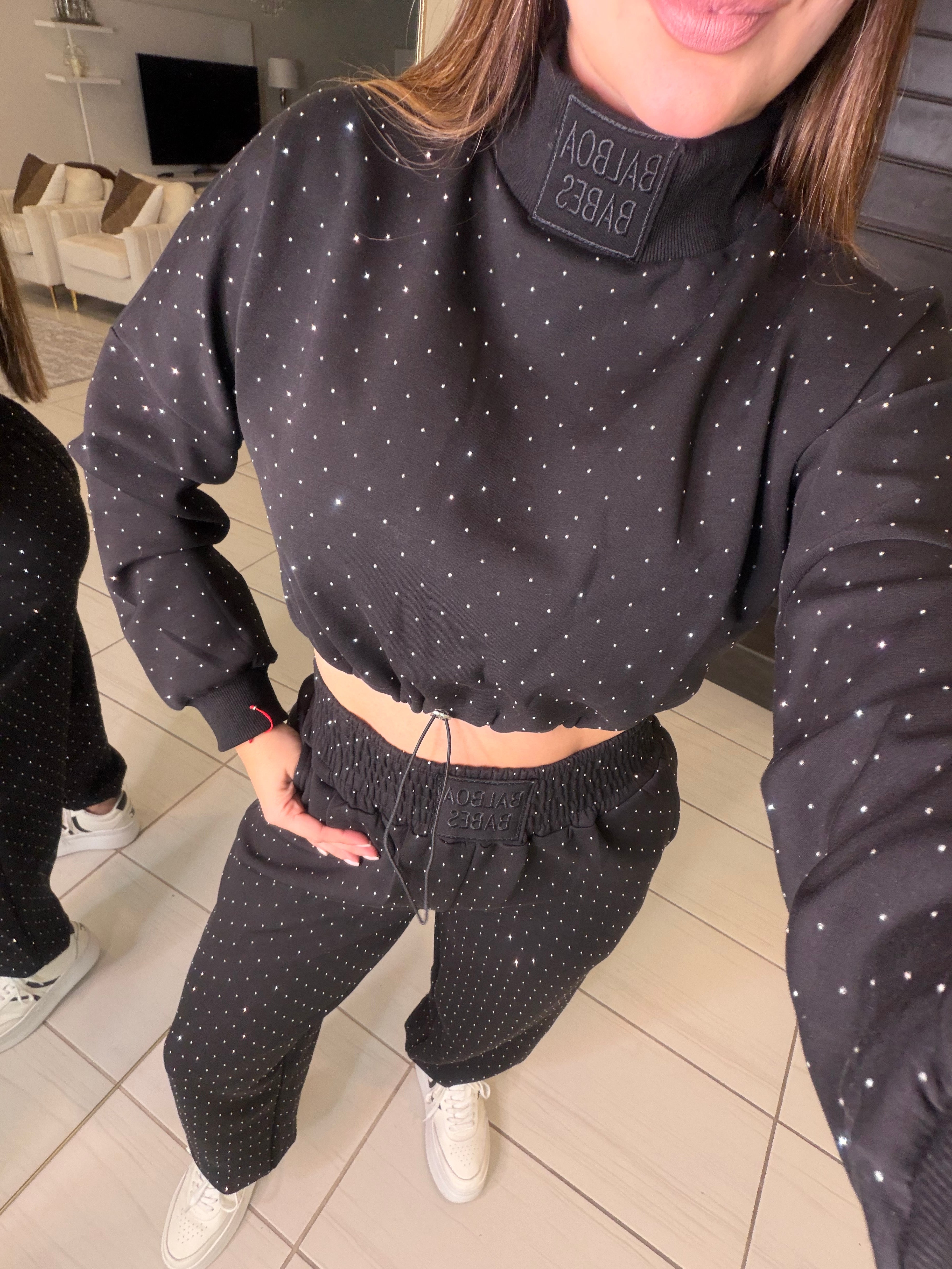 Midnight Rhinestone Black Pants Set