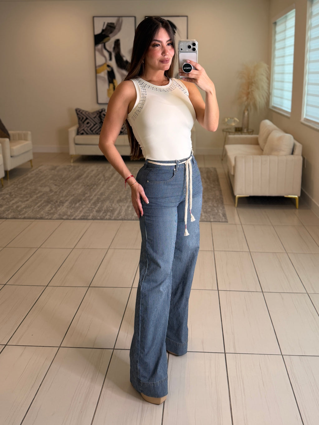 Power Lines Stripes Denim Pants