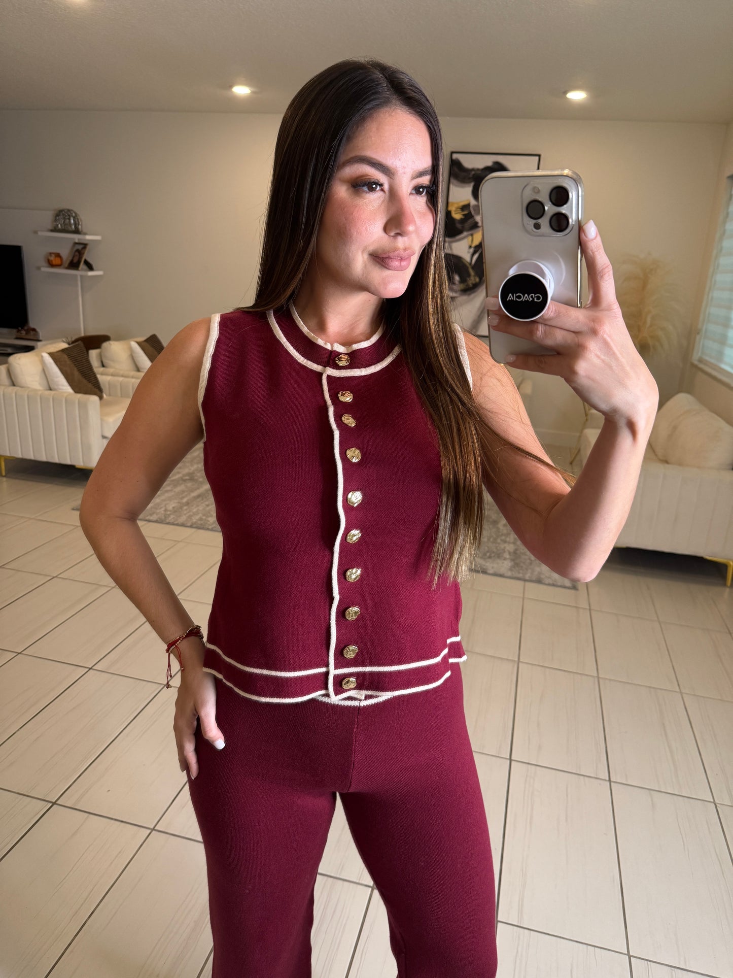 Divine Knit Red Wine Pant Set