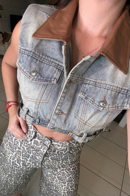 Texan Contrast Denim CropTop Jacket
