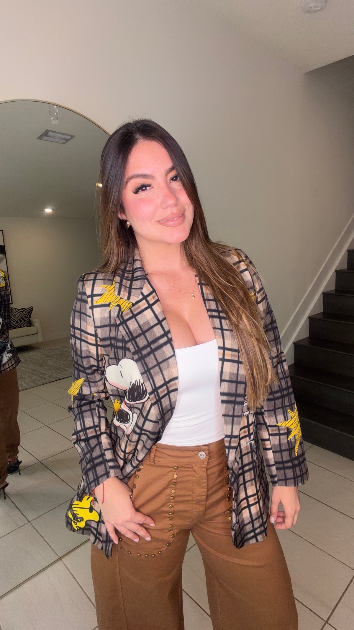 Chic Plaid Art Brown Blazer