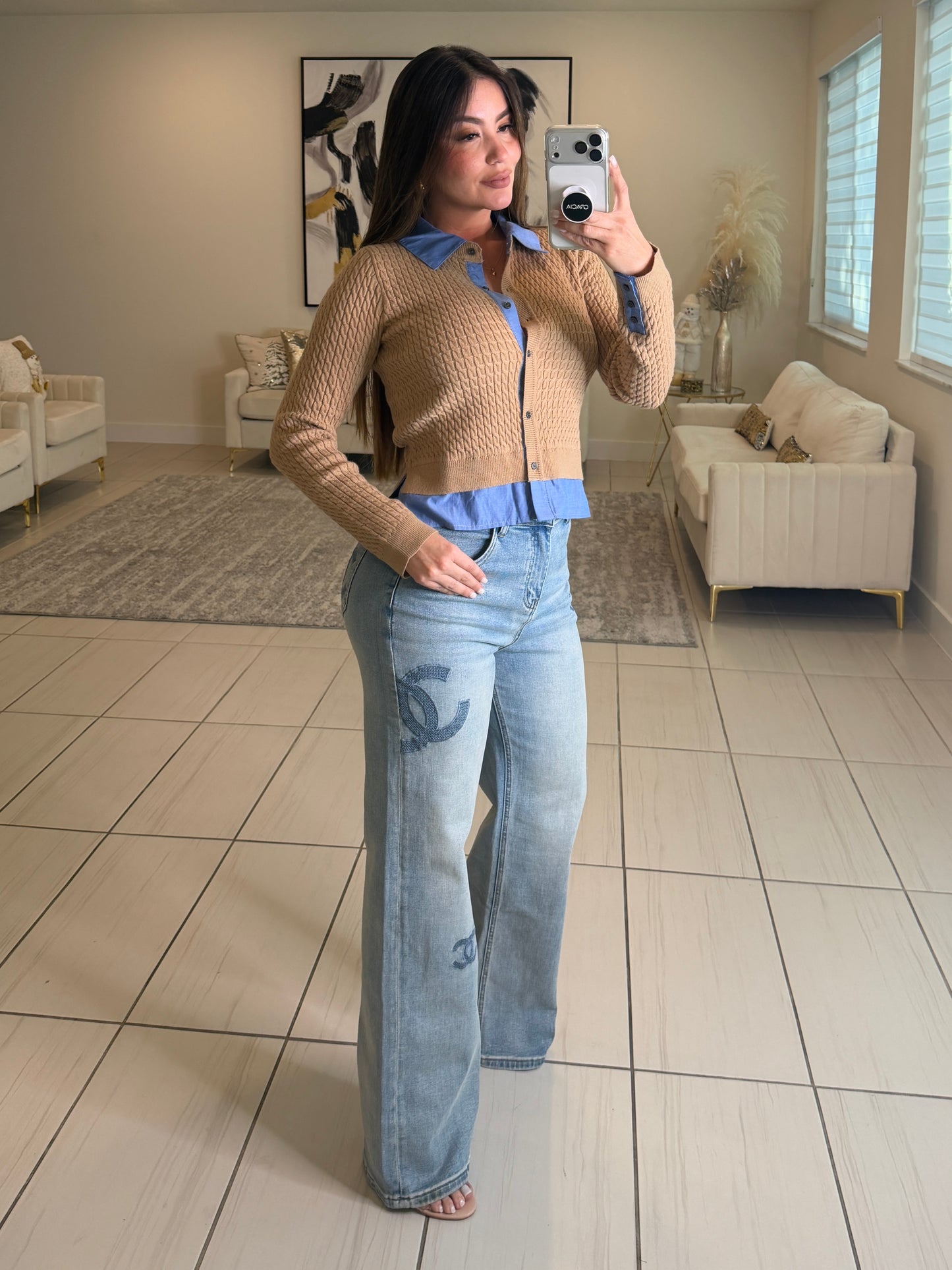 Magnetic Contrast Mocha Sweater