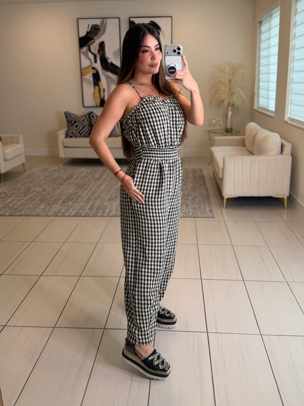 Graceful Plaid Black Barrel Jumpsuit