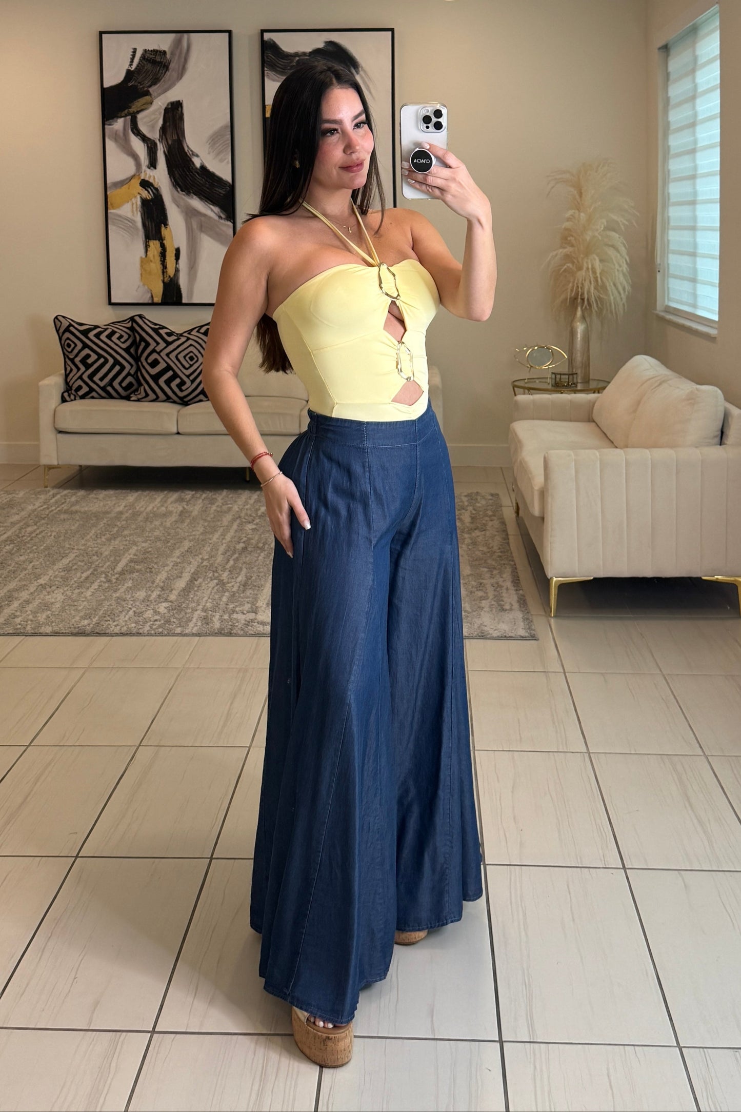 Edit Soft Denim Palazzo Pants
