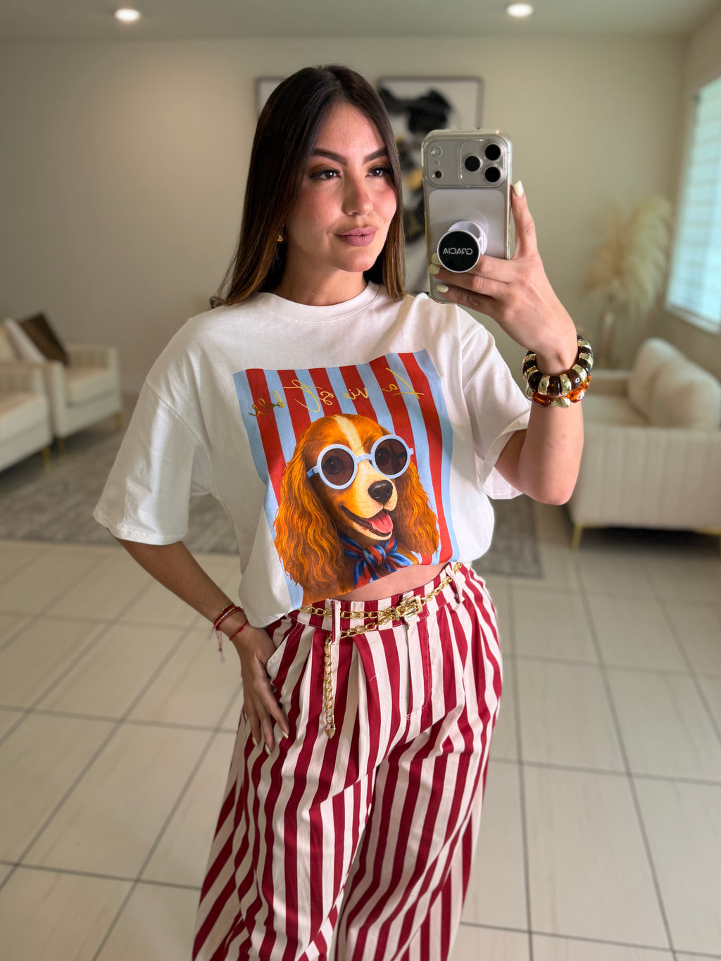 Iconic Puppy Stripes White Tshirt