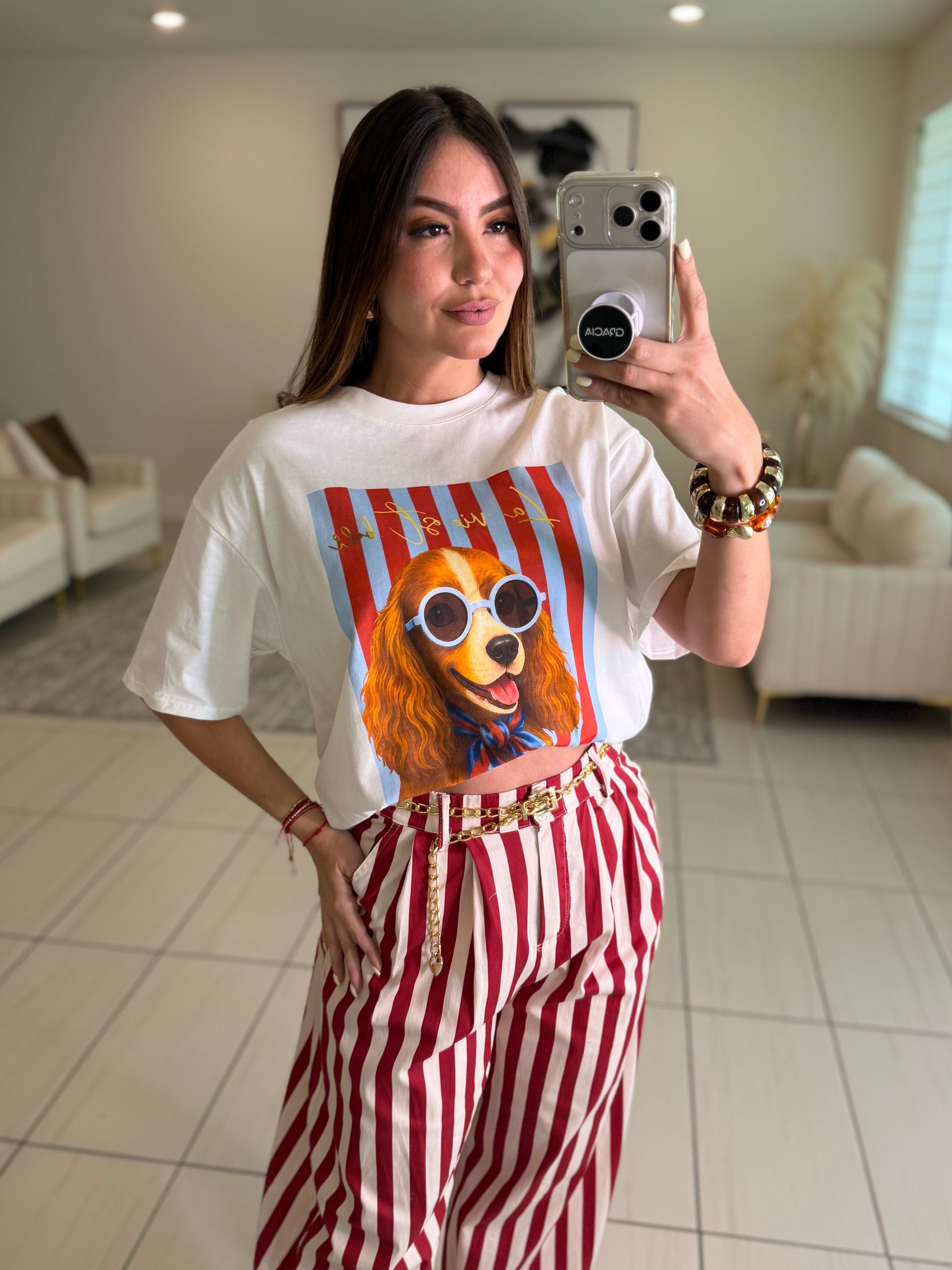 Iconic Puppy Stripes White Tshirt