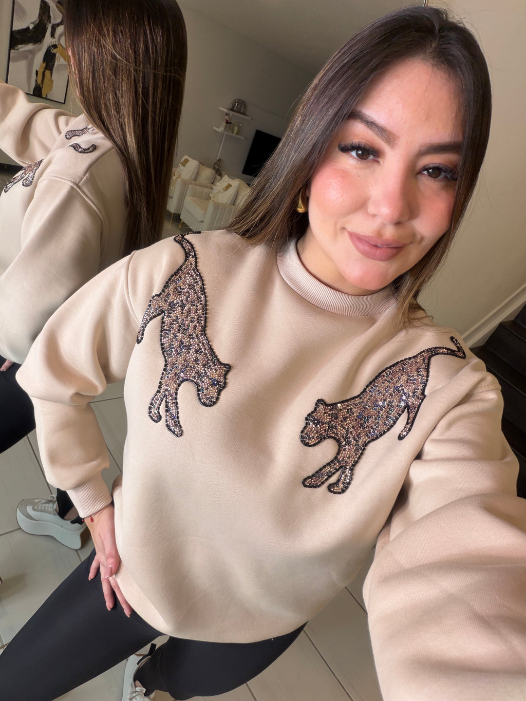 Roar Tiger Fashion Beige Sweater