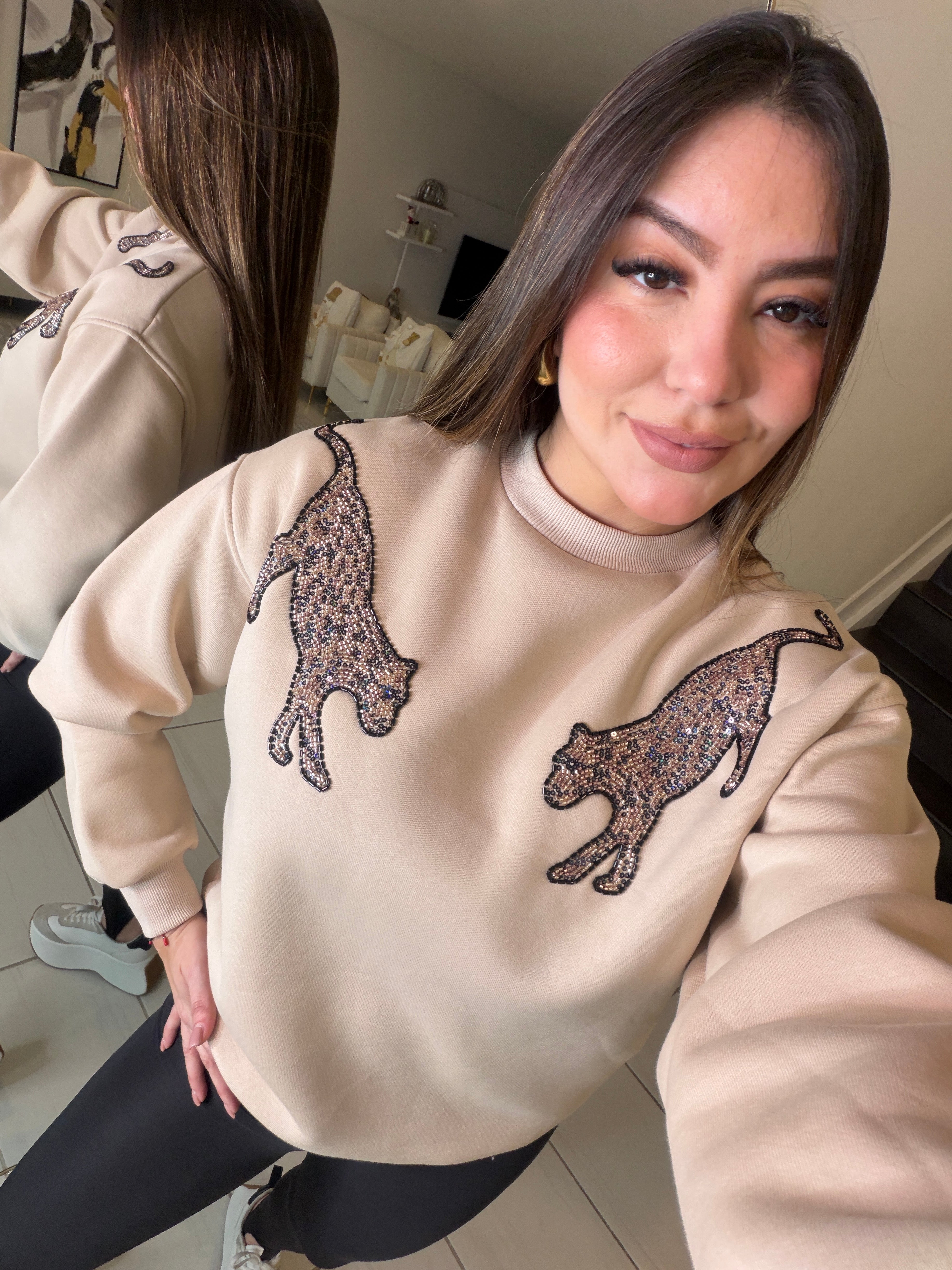 Roar Tiger Fashion Beige Sweater