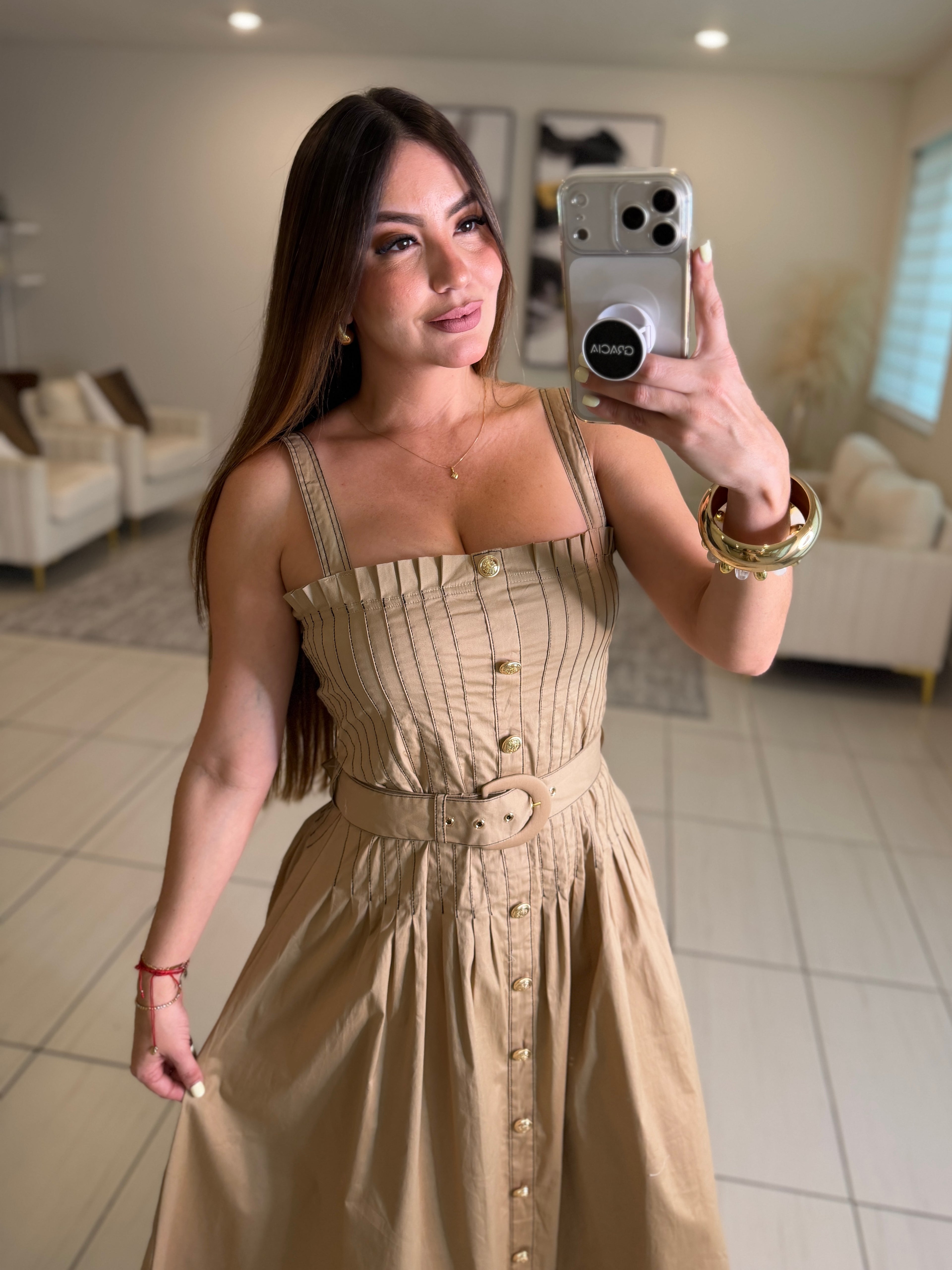 Enchanted Veil Khaki Dress