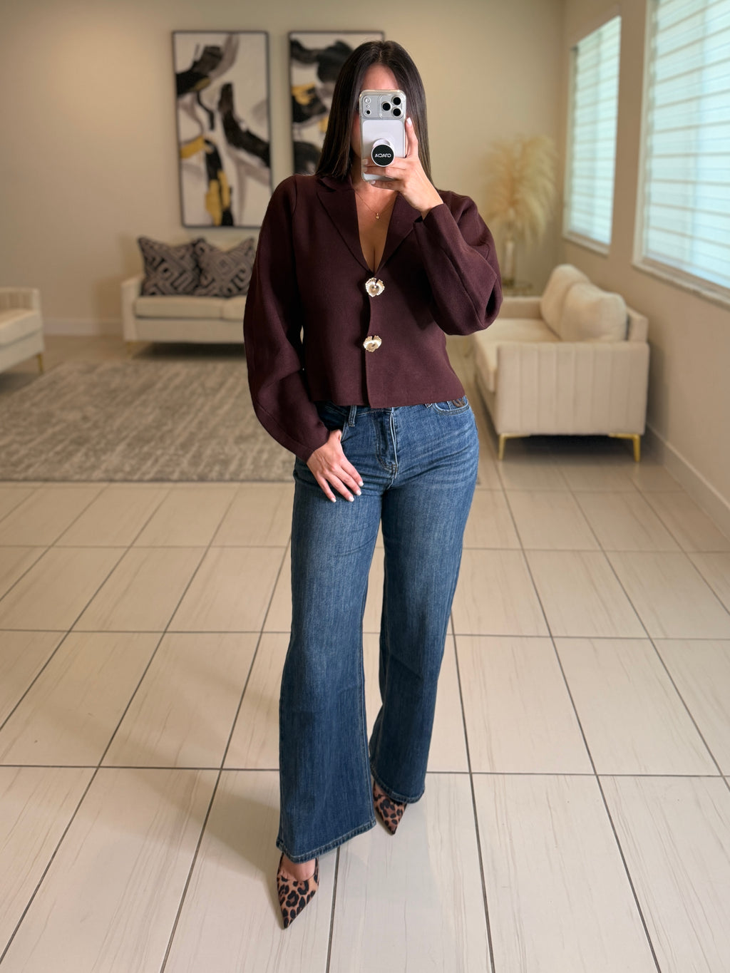 Empire Code Knit Brown Sweater