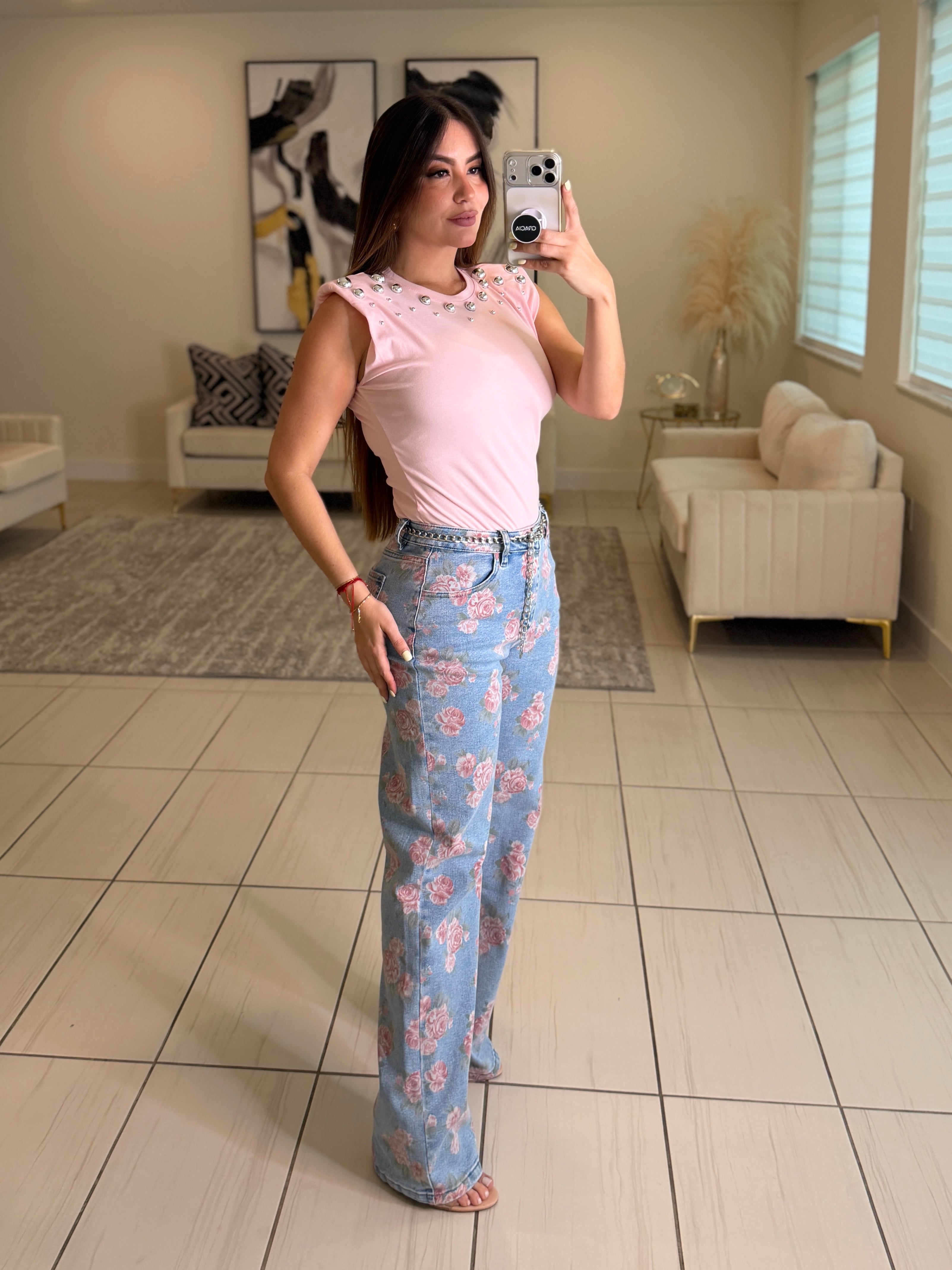 Amazing Shoulder Pads Pink Top