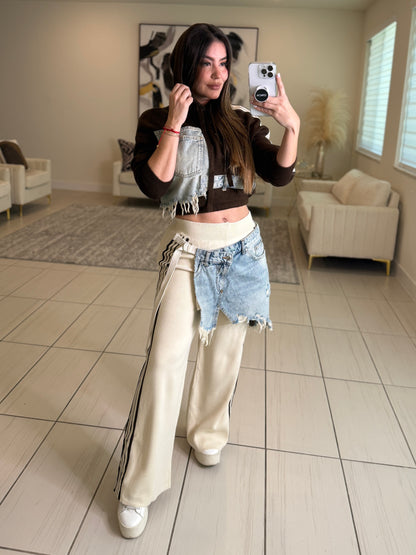 Elite Standard Knit Beige and Brown Pant Set