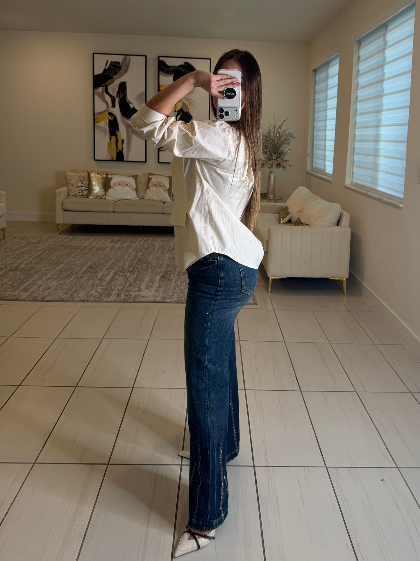 Parisian Pearls Beige Long-Sleeved Top