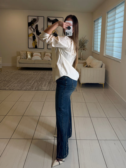 Parisian Pearls Beige Long-Sleeved Top