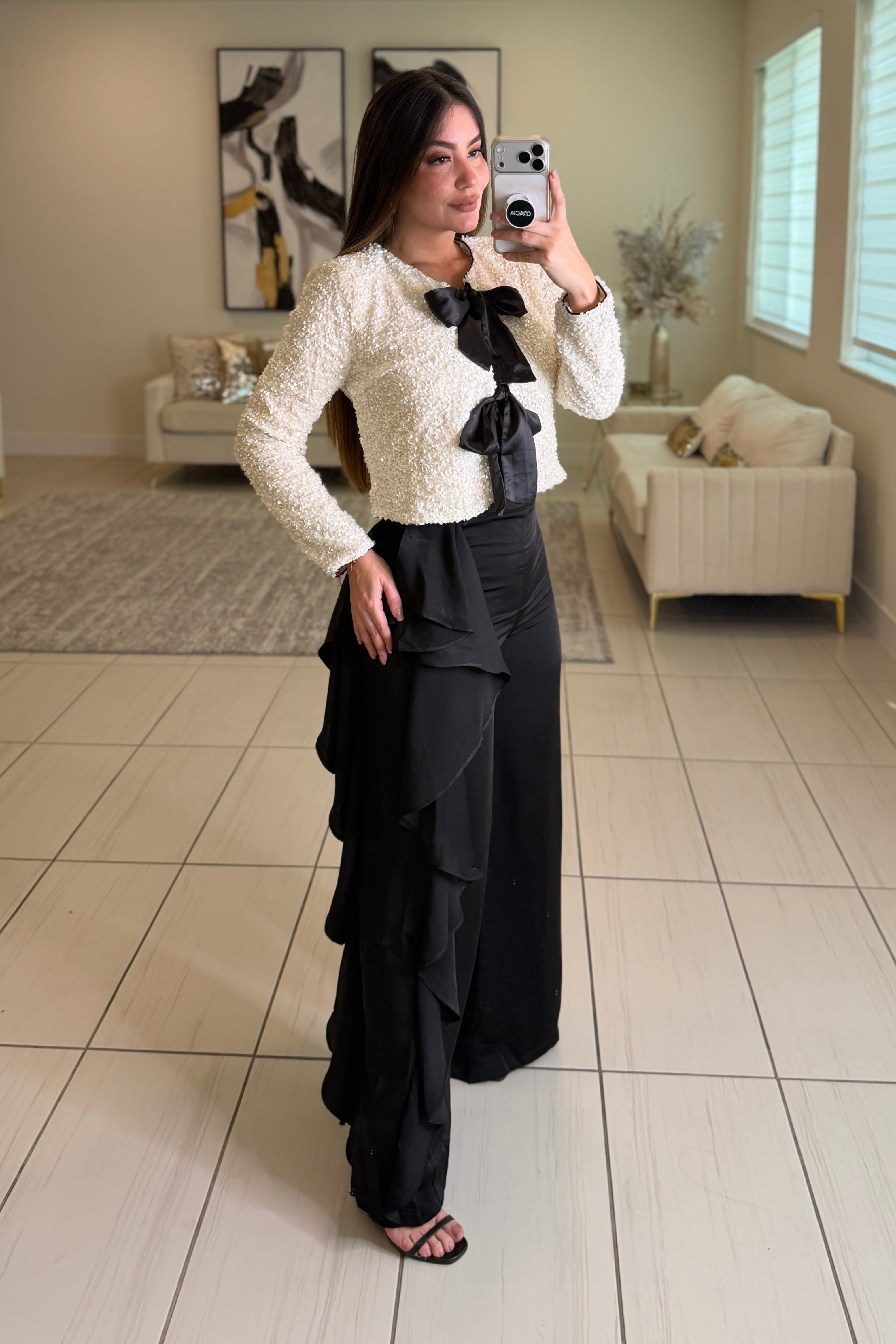 Luxe Ruffles Black Pants