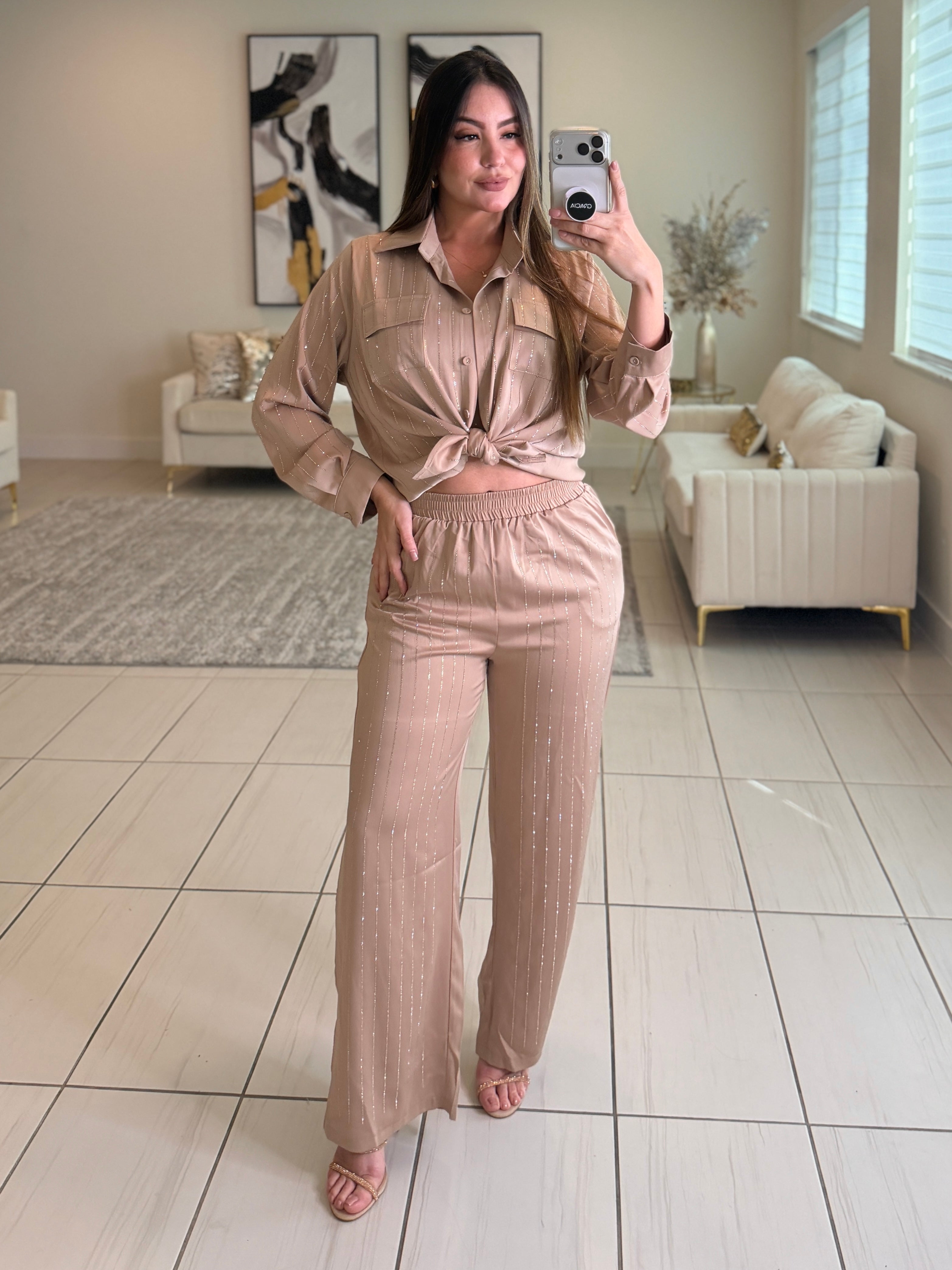 Royal Rhinestones Champagne Pant Set