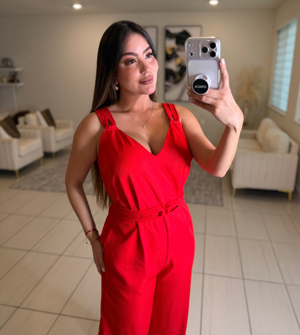 Lustre Affair Red Jumpsuit