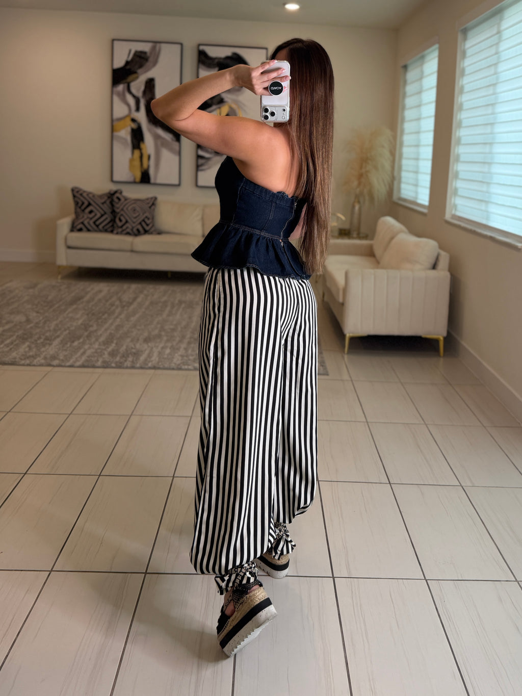 Sweet Peplum Dark Denim Top