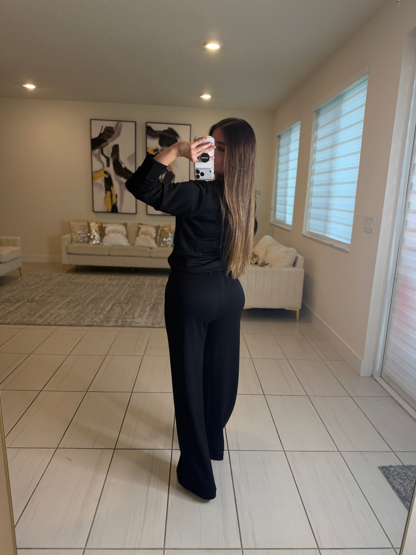 Funny Rhinestones Black Pant Set