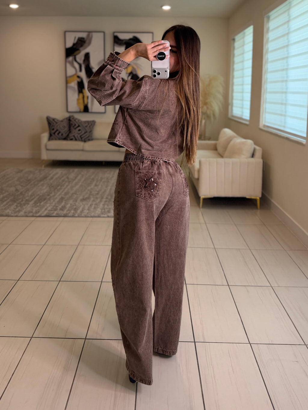 Stars Allure Brown Denim Pant Set