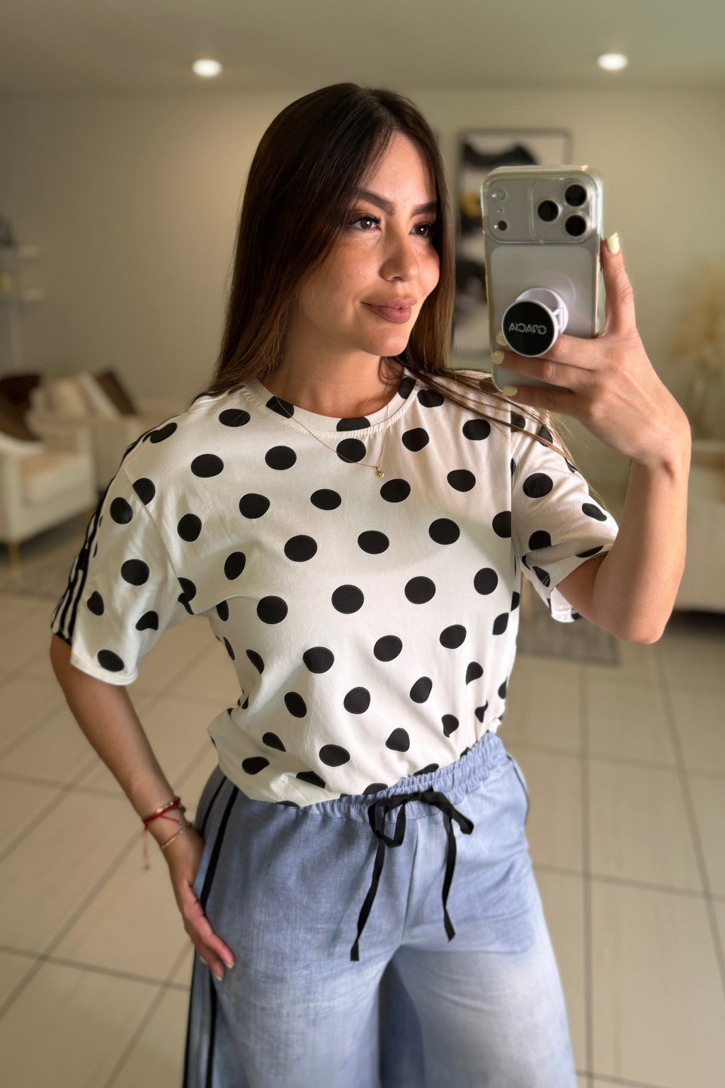 Divine Black Dots in White Tshirt