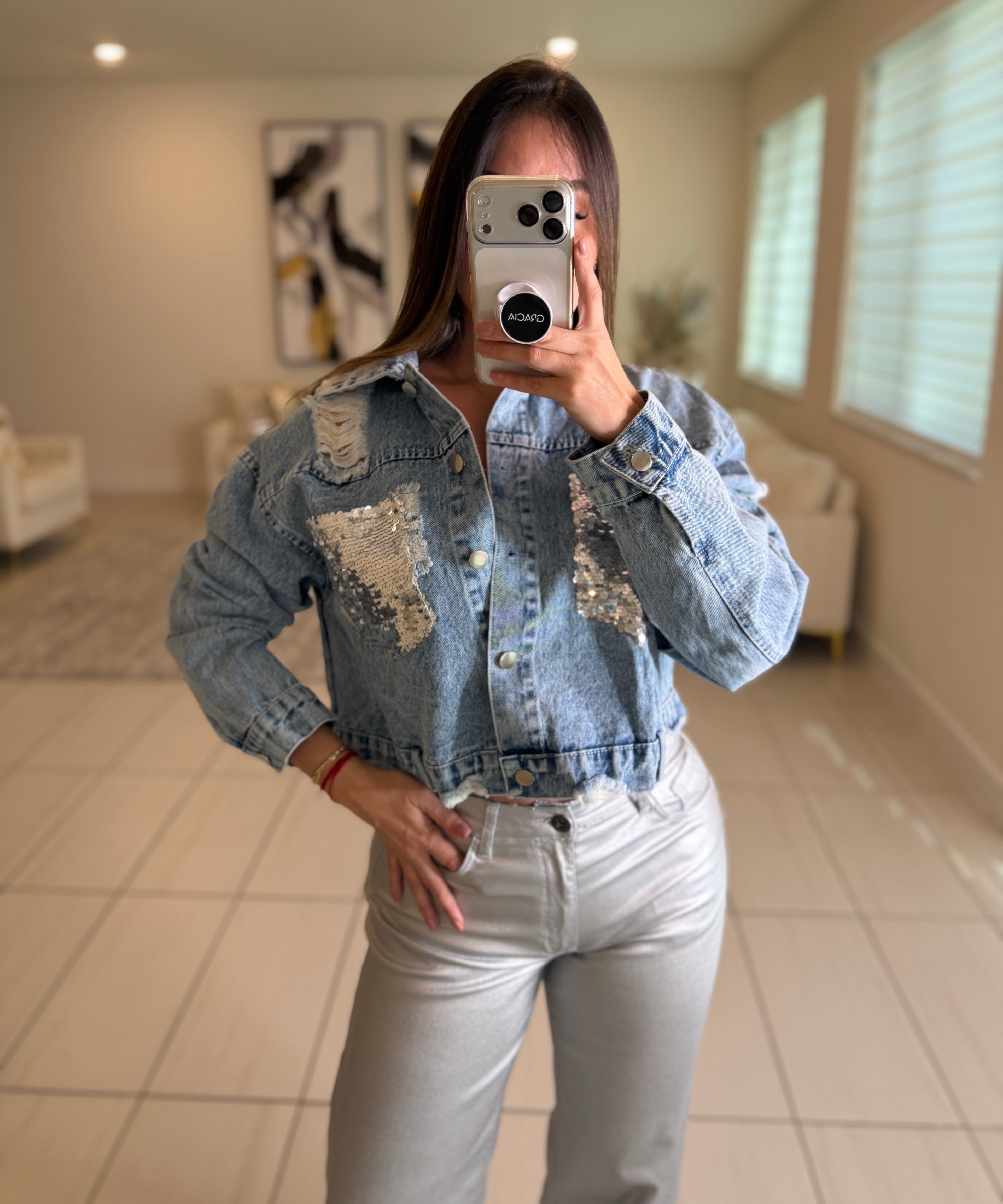 Radiance Silver Sequin Denim Jacket