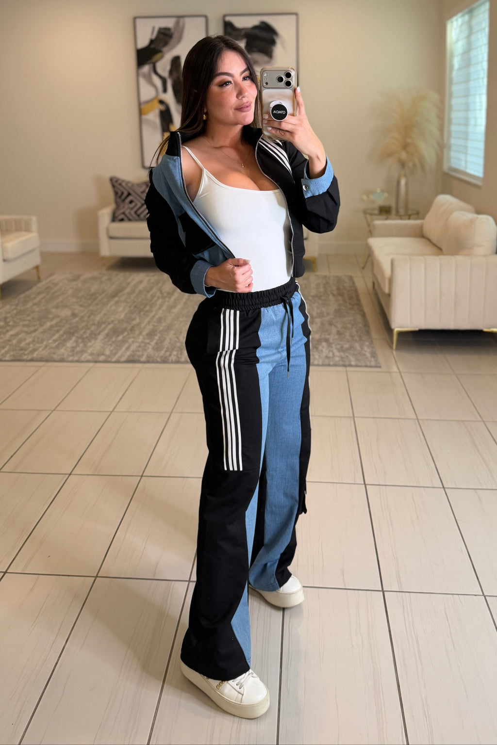 Divine Black and Denim Contrast Pant Set