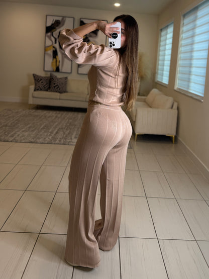 Checkmate Knit Beige Pant Set