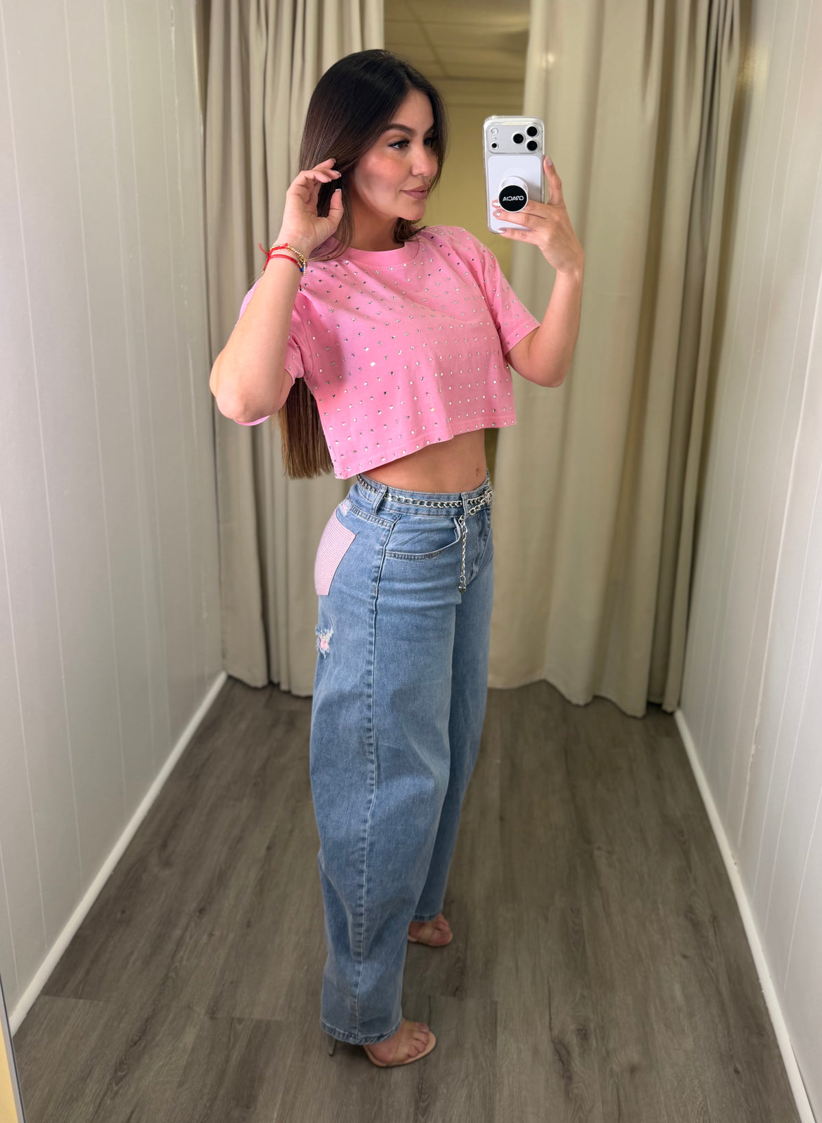 Glow Up Rhinestones Pink Top
