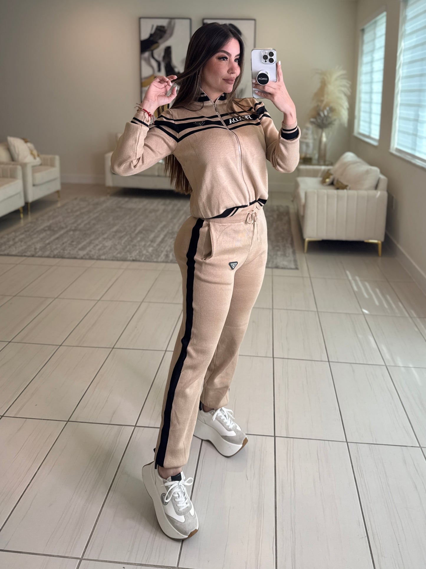 Iconic Mocha and Black Knit Pant Set