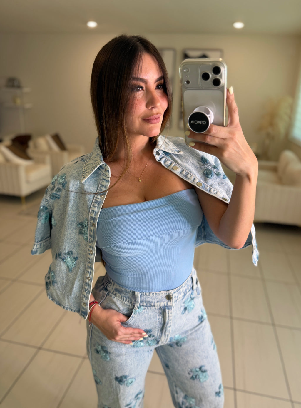 Chic Bandeau Neck Blue Top
