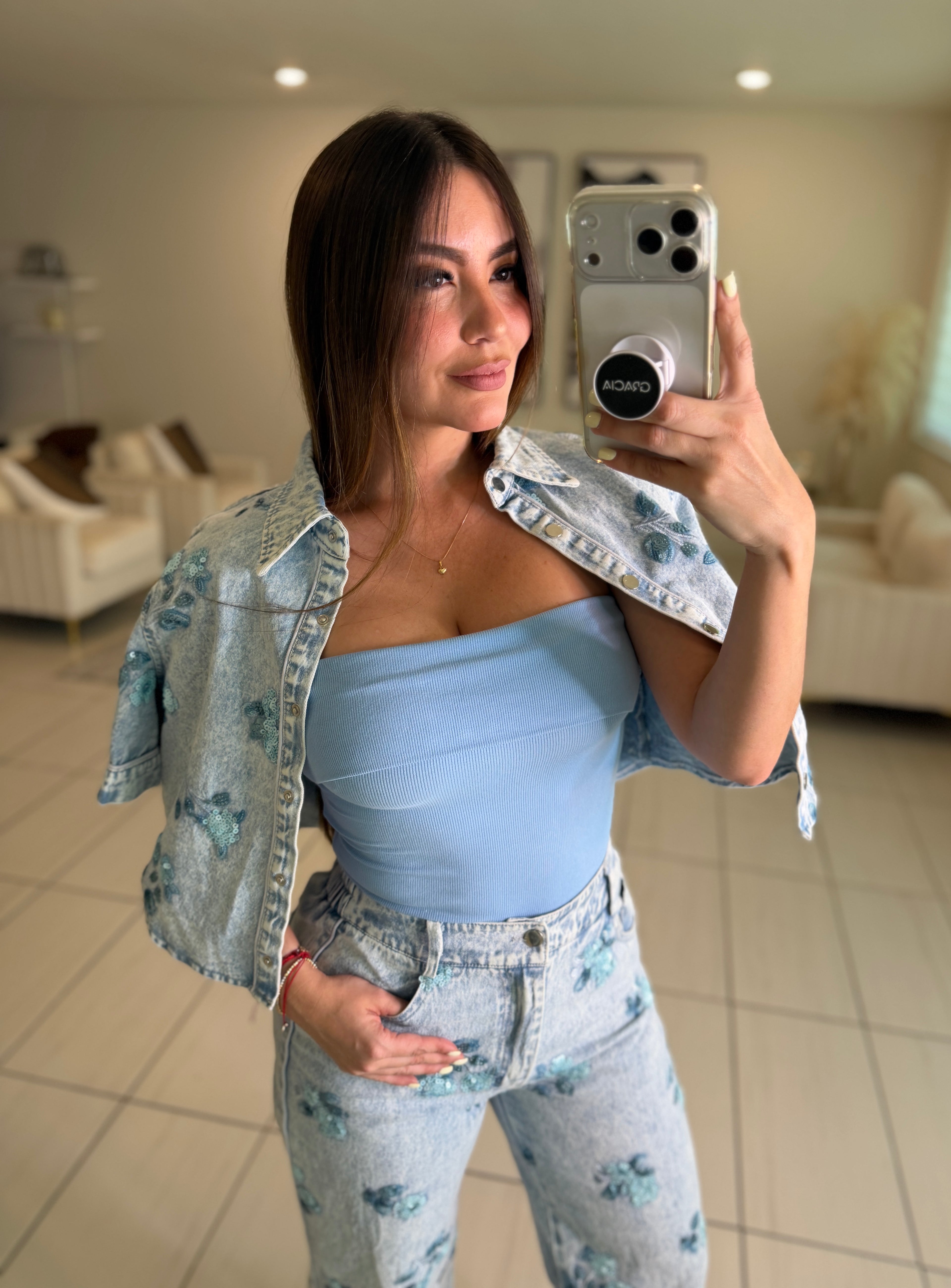 Chic Bandeau Neck Blue Top