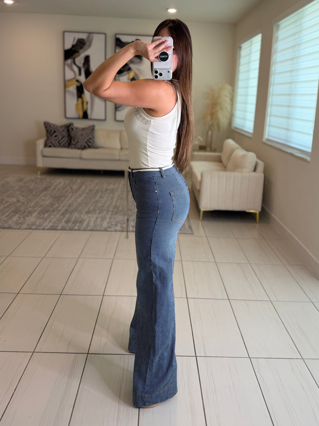 Power Lines Stripes Denim Pants