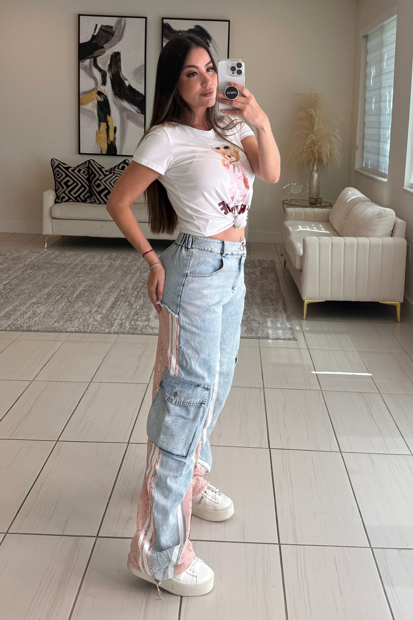 Crazy Lace Pink Denim Pants