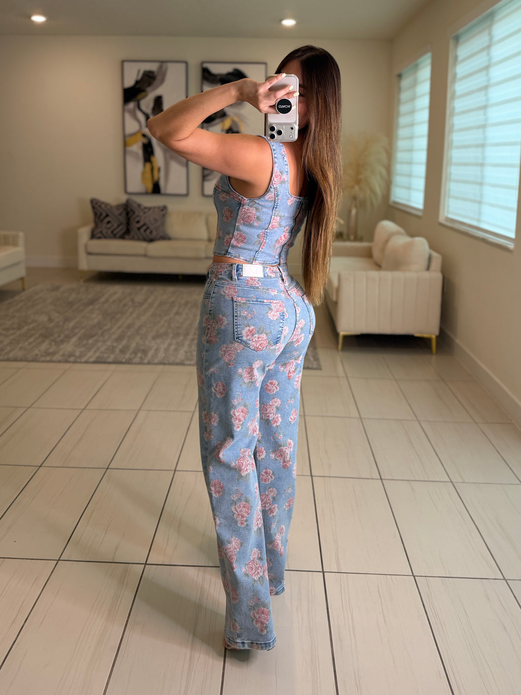 Pink Blossom Denim Pant Set