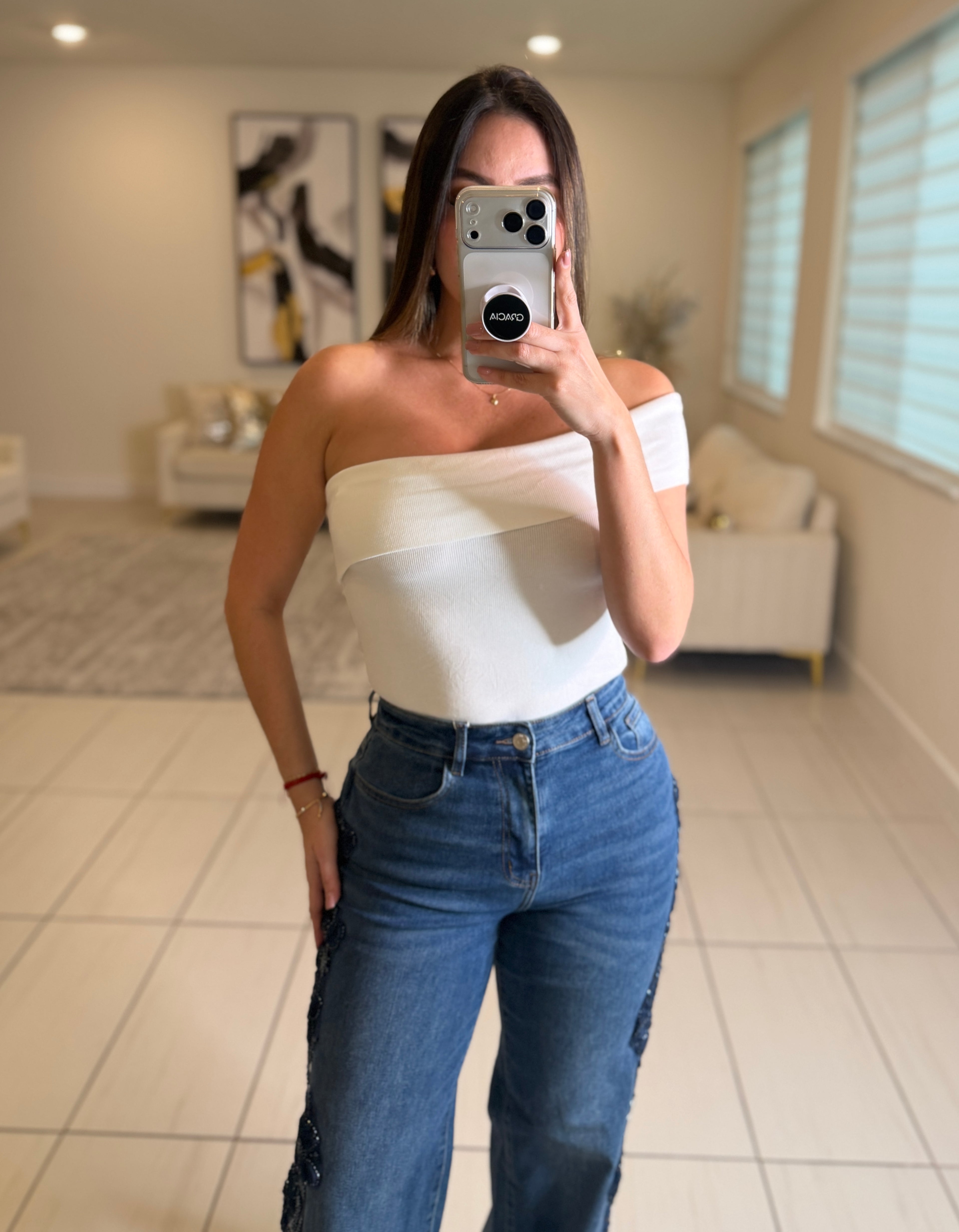 Chic Bandeau Neck White Top