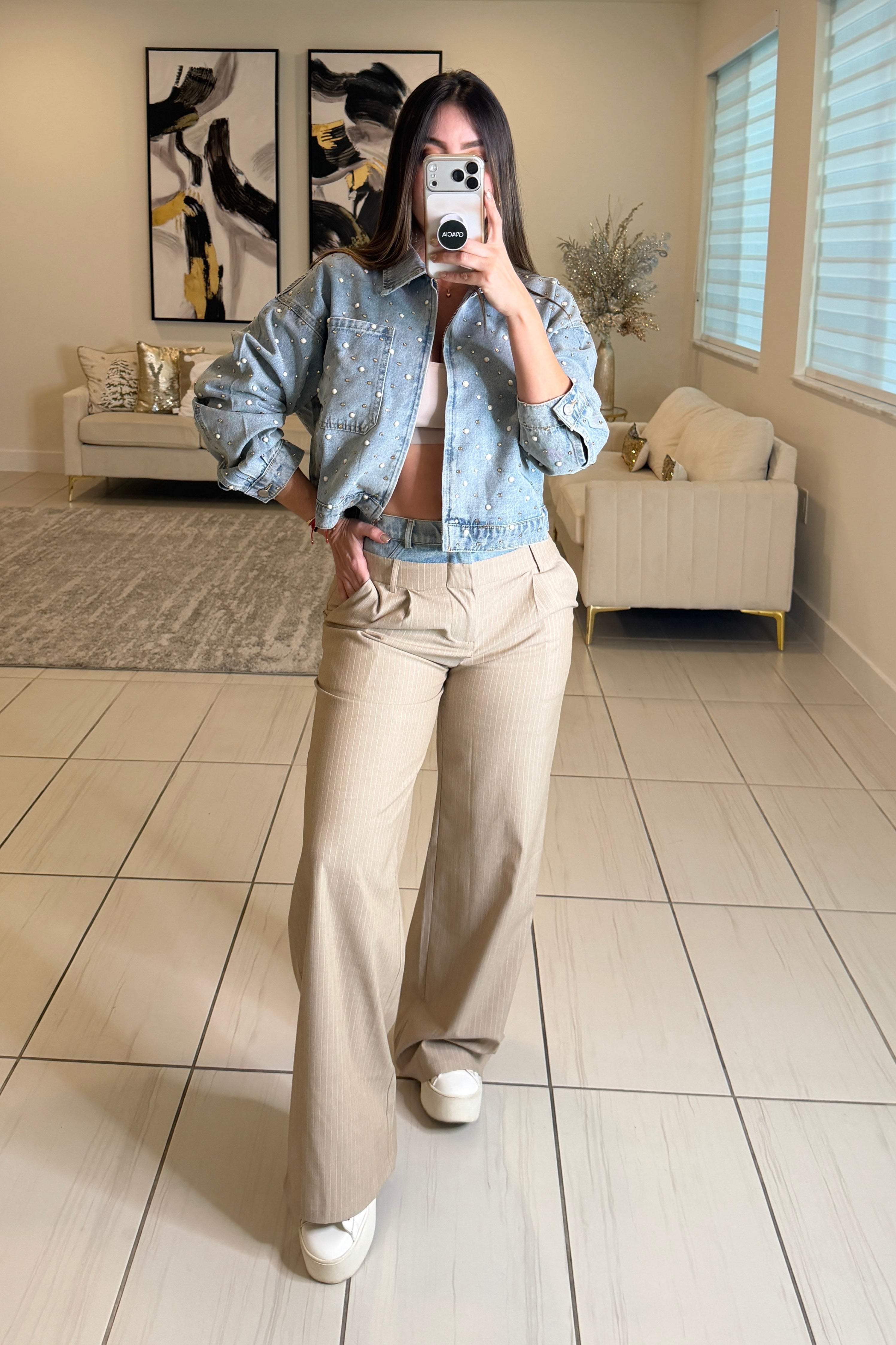Iconic Contrast Beige and Denim Pants