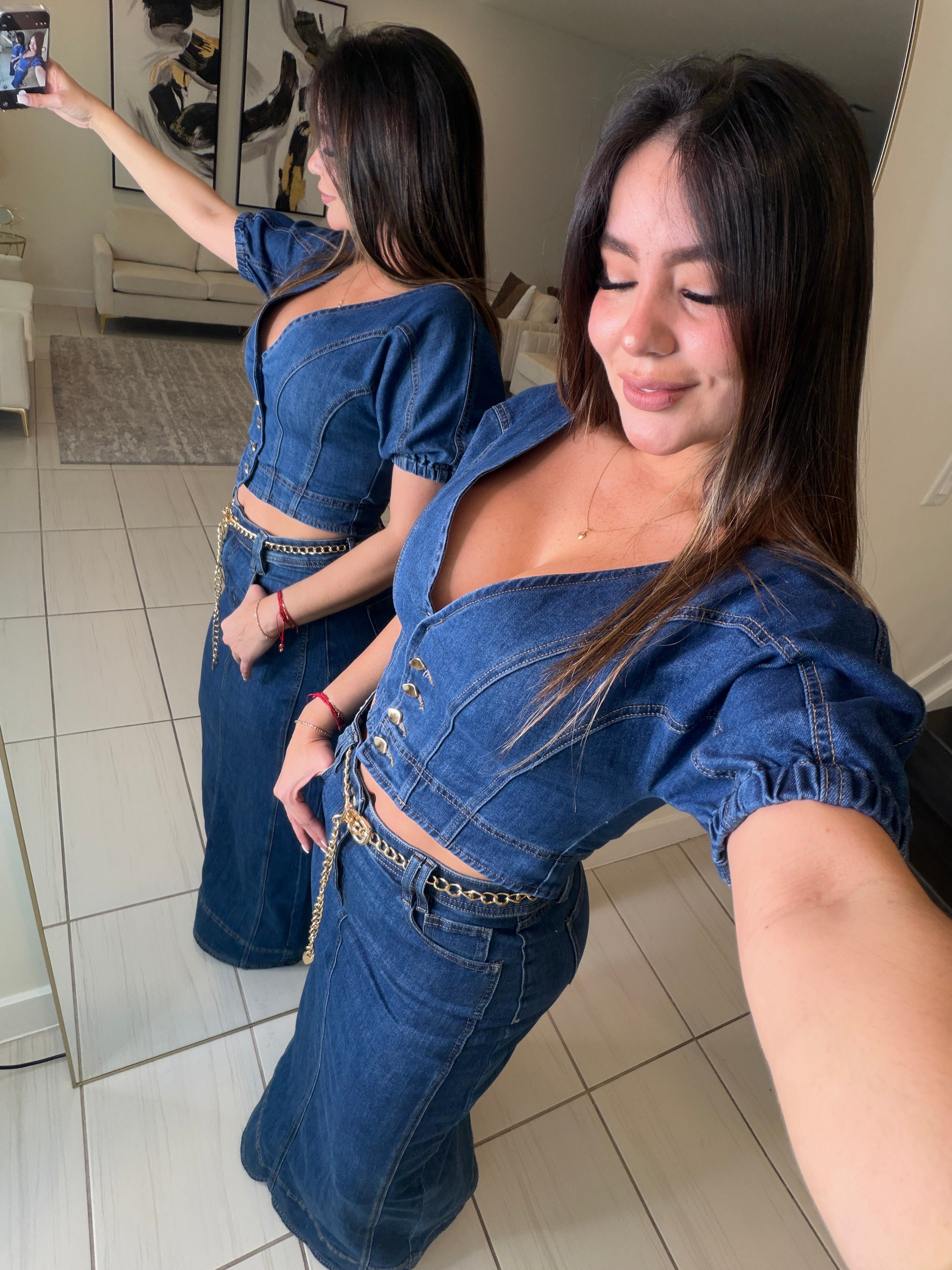 Gonna Scampanata in Denim Skirt Set
