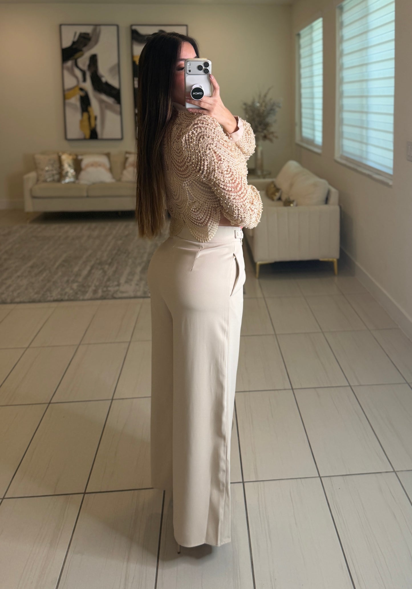 Sugar Vanilla Pearls Beige Top